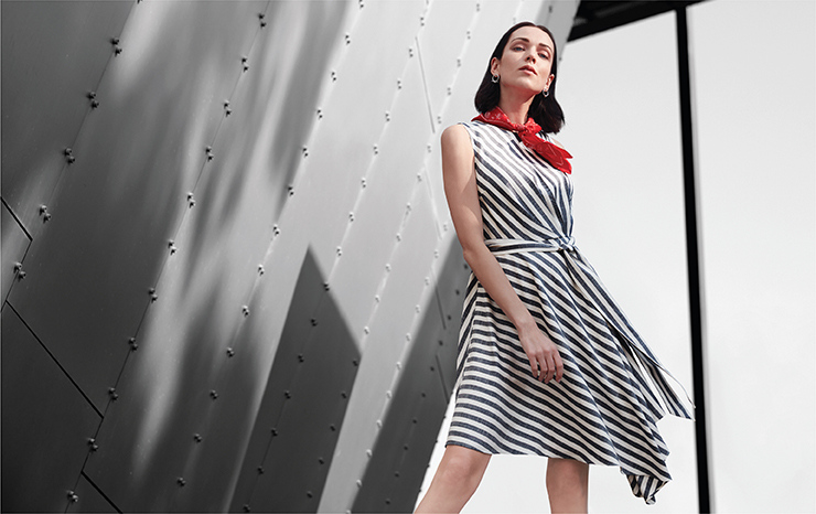 Linen Look Stripy Dress With Asymmetric Hem 03262009